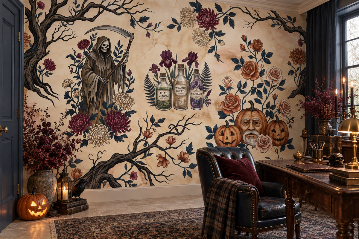 study cream skulls custom non woven vinyl peel and stick removable wallpaper mural