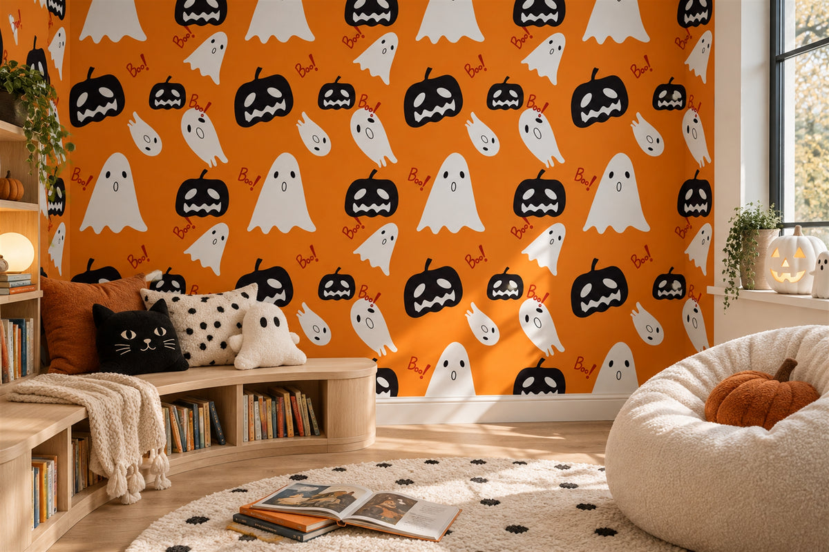 study orange ghosts custom non woven vinyl self adhesive removable wallpaper mural
