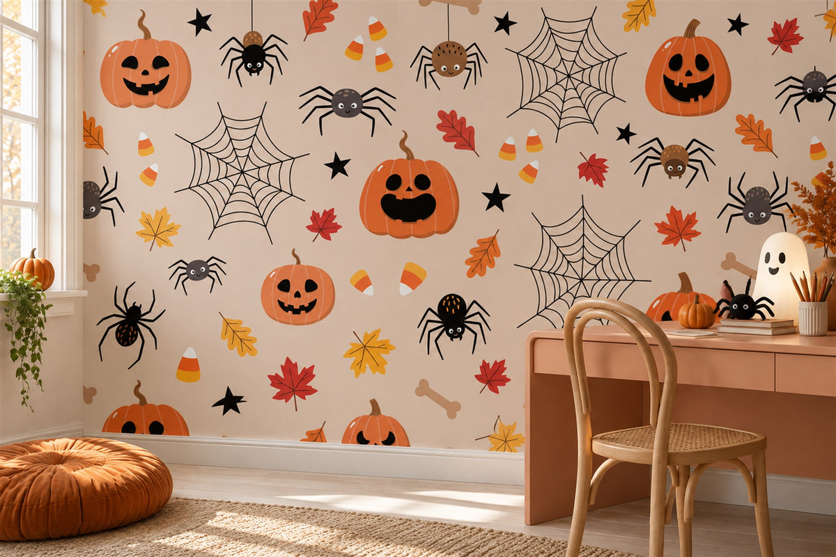 study orange pumpkins custom non woven vinyl peel and stick removable wallpaper mural