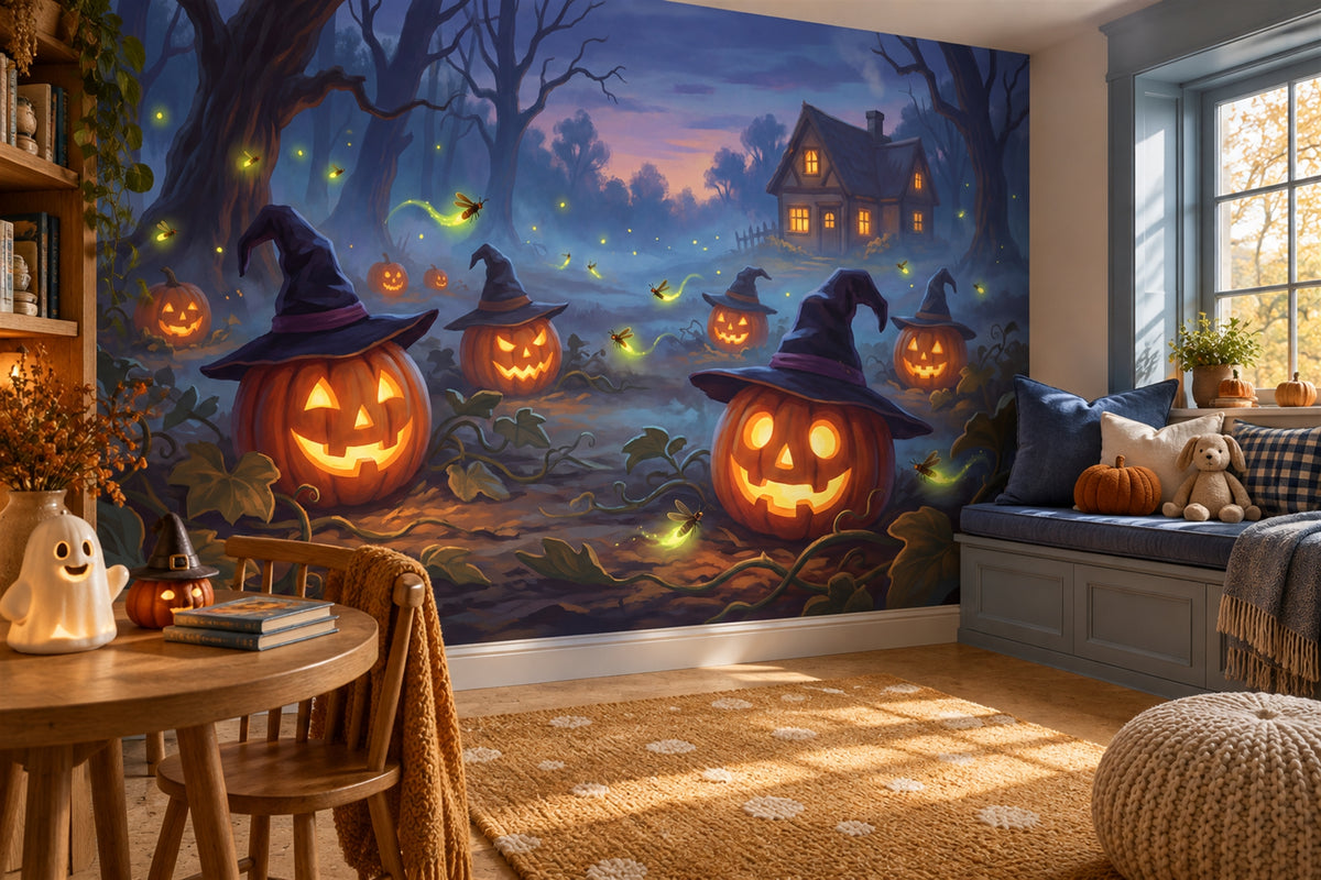 study orange pumpkins custom non woven vinyl self adhesive removable wallpaper mural