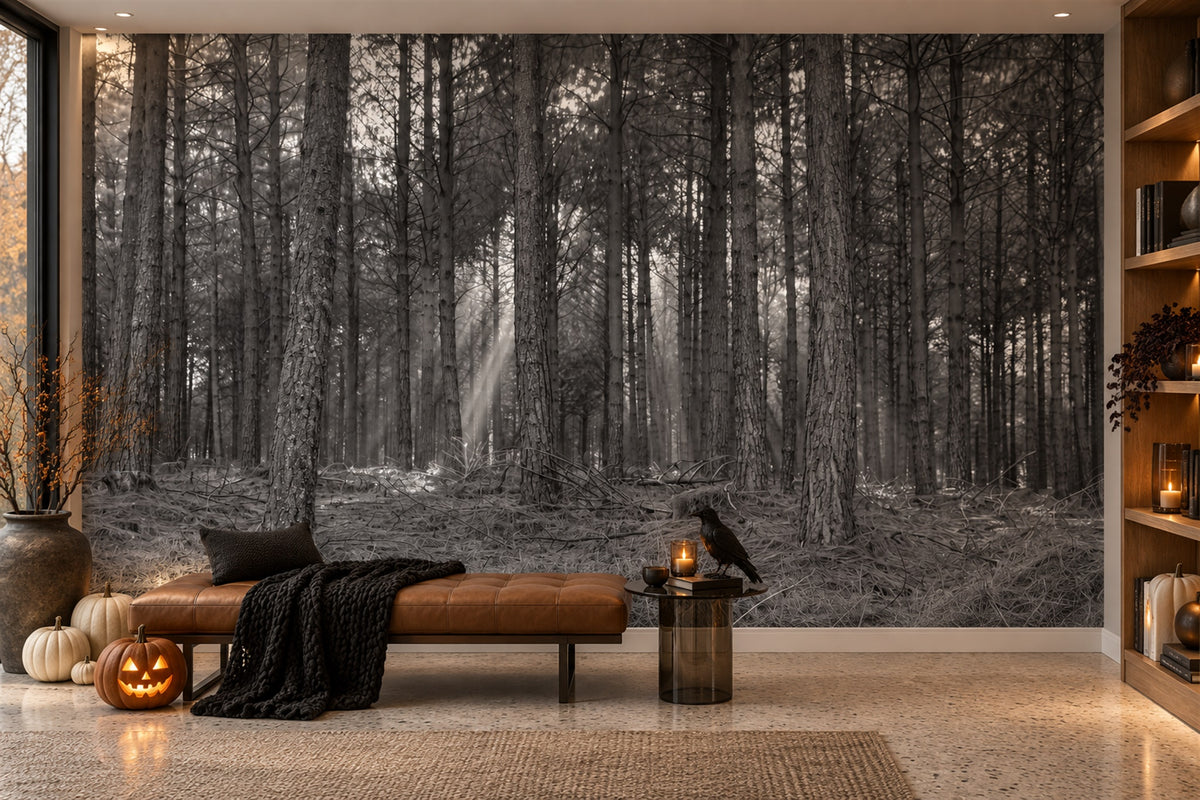 study scenic grey forest custom non woven vinyl stick on removable wallpaper mural