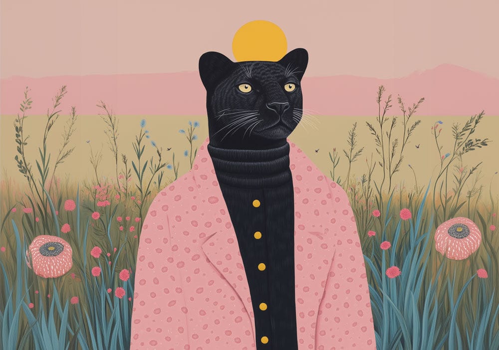 Sunset Panther Portrait Mural Wallpaper