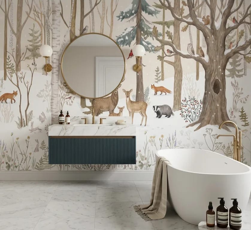 Polar Tan Ethereal Nordic Winter Forest Wallpaper Mural in tan
