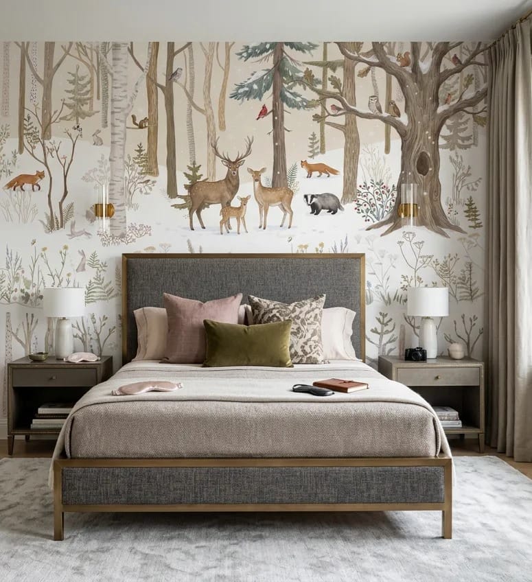 Polar Tan Ethereal Nordic Winter Forest Wallpaper Mural in tan