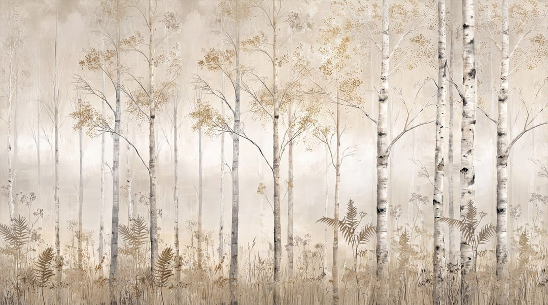 Neutral Tan Modern Nordic Birch Forest Wallpaper Mural in tan