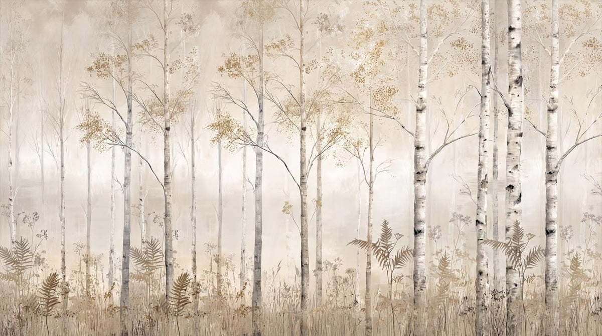Neutral Tan Modern Nordic Birch Forest Wallpaper Mural in tan