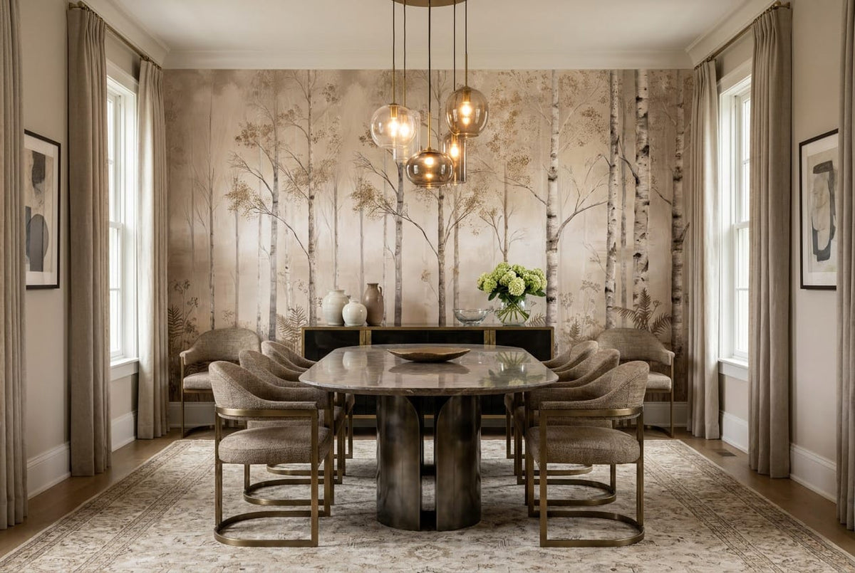 Neutral Tan Modern Nordic Birch Forest Wallpaper Mural in tan