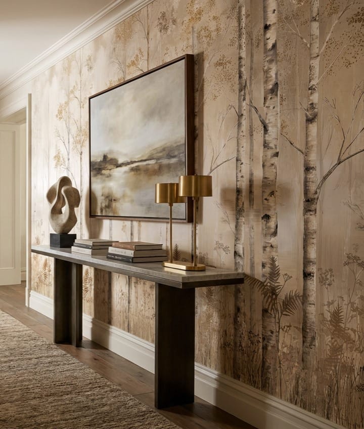 Neutral Tan Modern Nordic Birch Forest Wallpaper Mural in tan