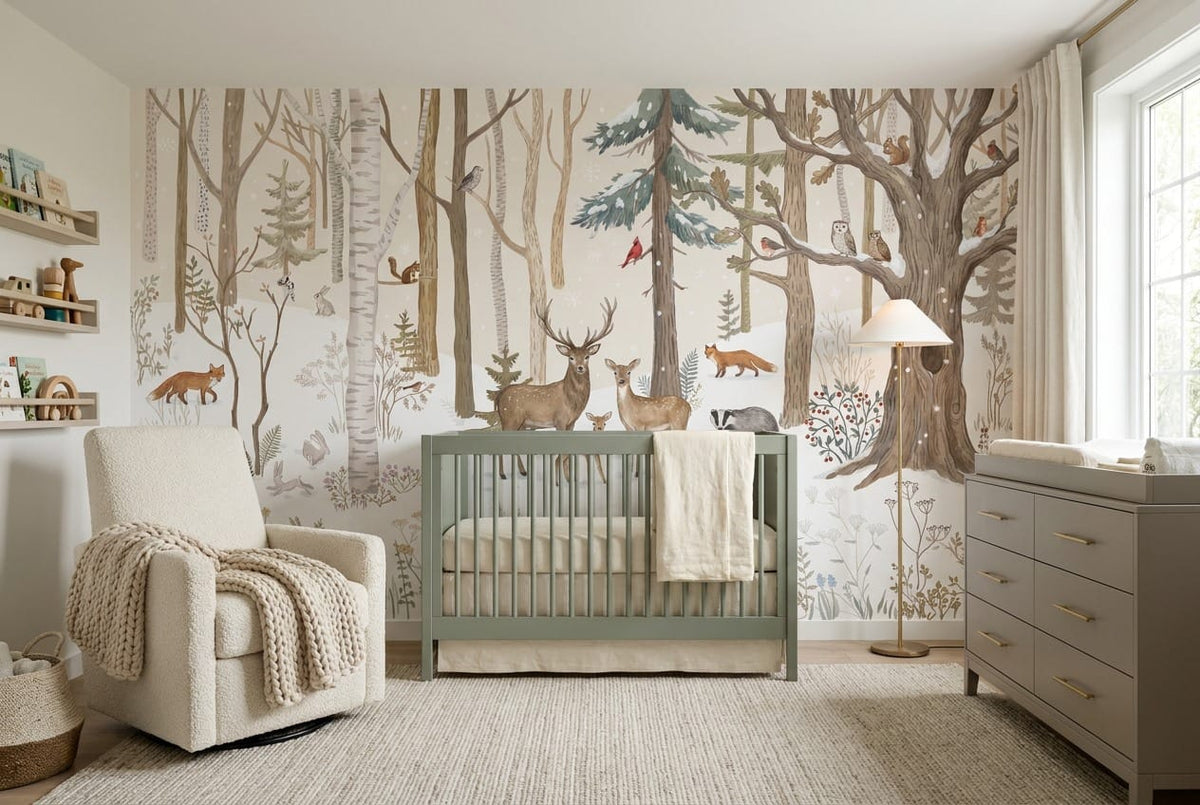 Polar Tan Ethereal Nordic Winter Forest Wallpaper Mural in tan