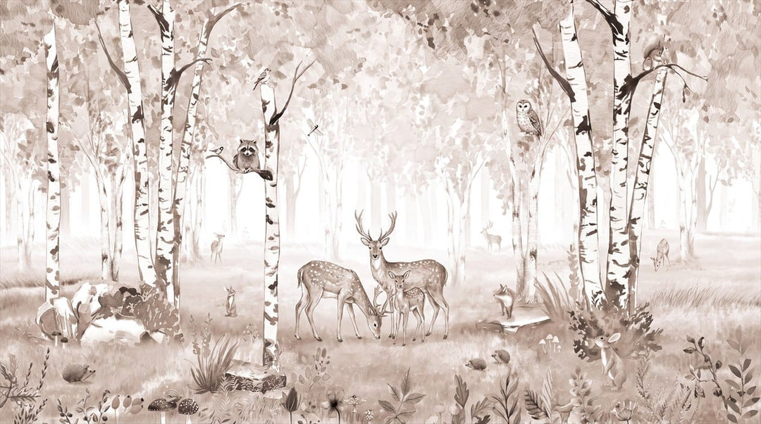 Warm Tan Woodland Nordic Birch Forest Wallpaper Mural in tan