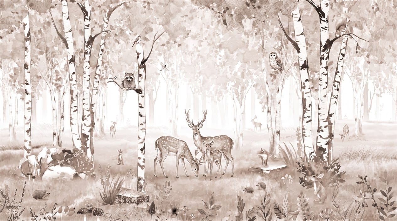 Warm Tan Woodland Nordic Birch Forest Wallpaper Mural