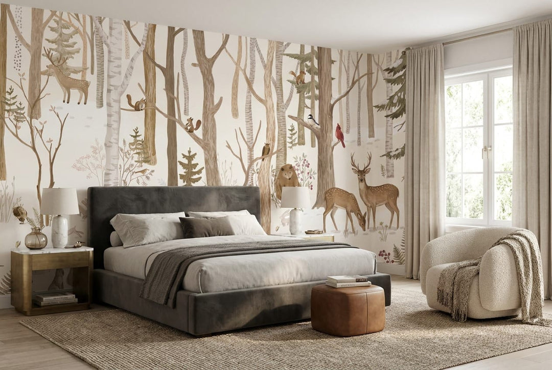Frozen Tan Enchanted Nordic Winter Forest Wallpaper Mural in tan