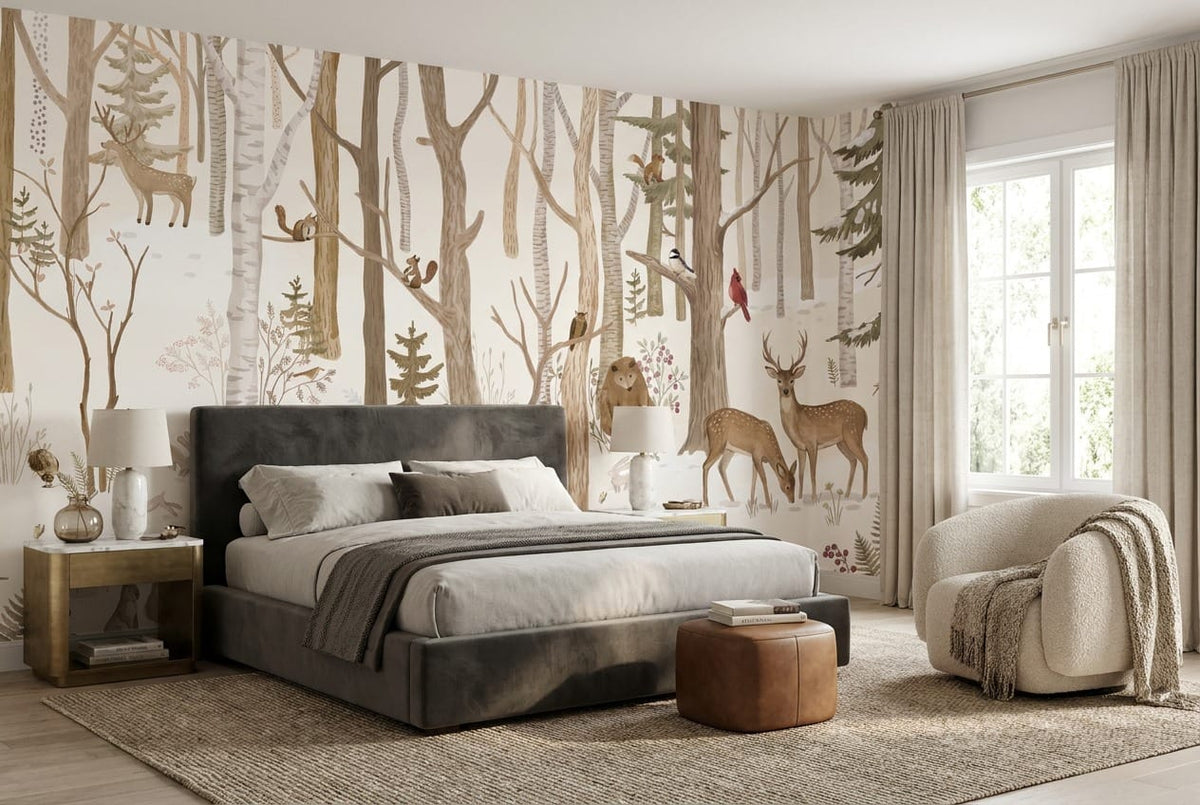Frozen Tan Enchanted Nordic Winter Forest Wallpaper Mural in tan