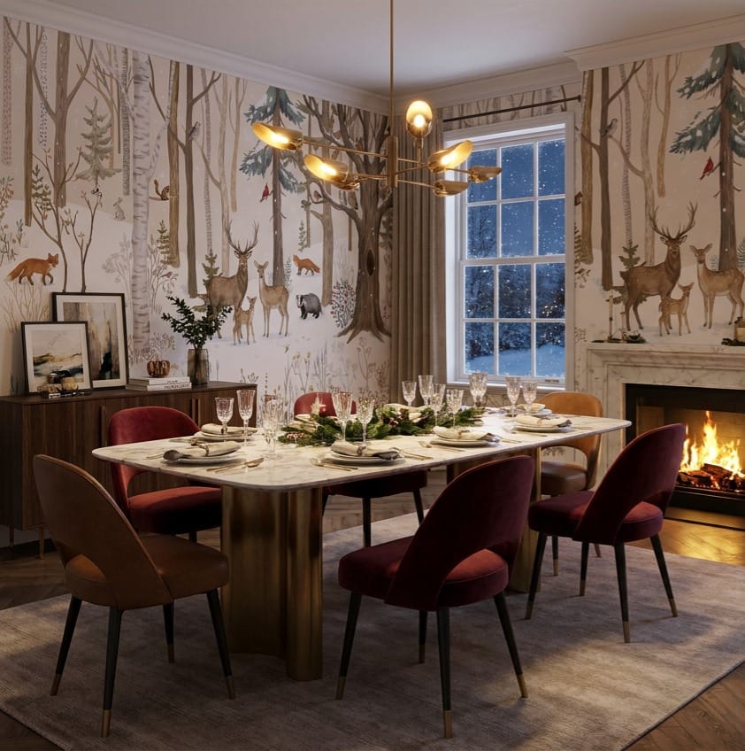 Polar Tan Ethereal Nordic Winter Forest Wallpaper Mural in tan
