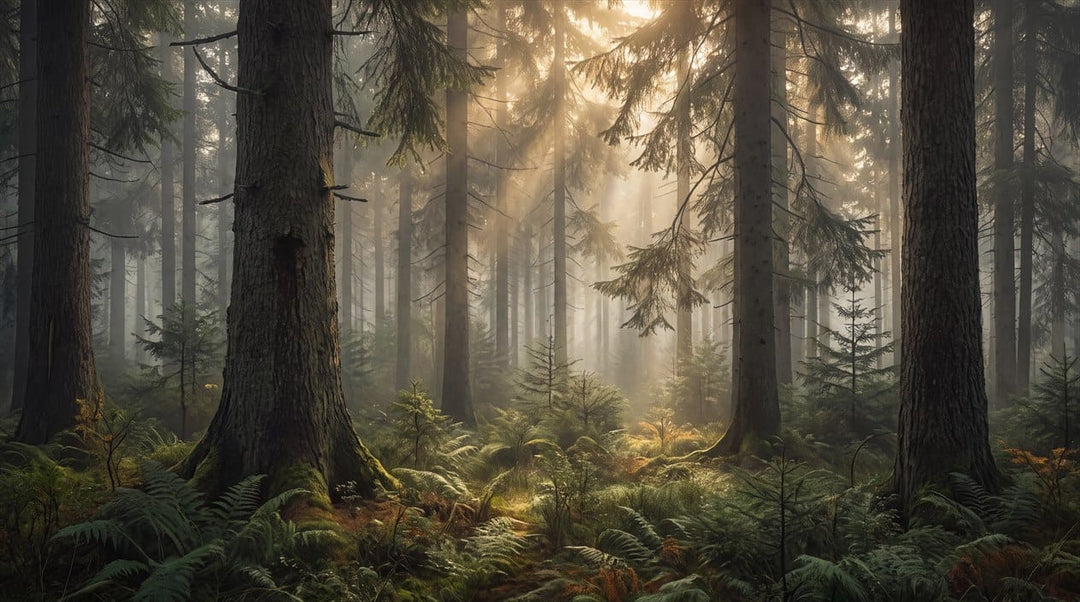 Midnight Tan Glowing Nordic Night Forest Wallpaper Mural in tan