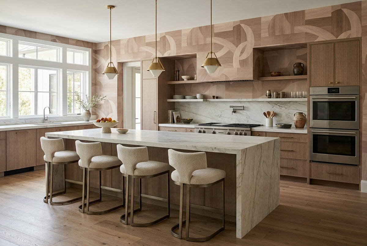 tan woodgrain arcs kitchen custom stick on non woven vinyl removable wallpaper mural