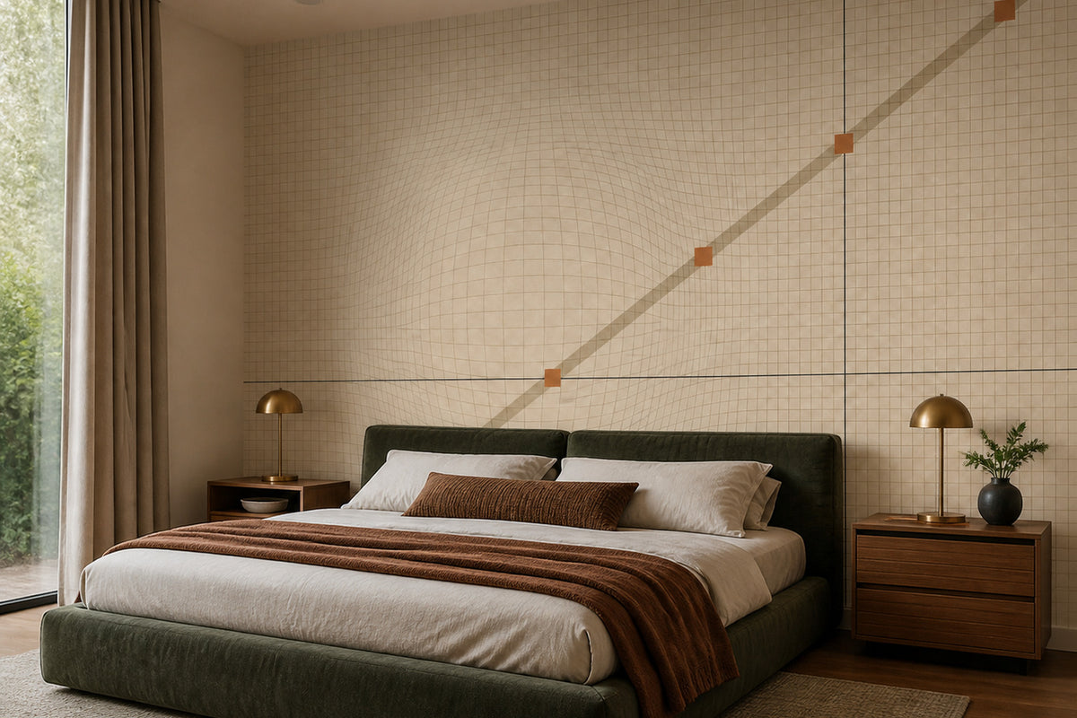 Taupe Grid Micro Wallpaper Mural product view