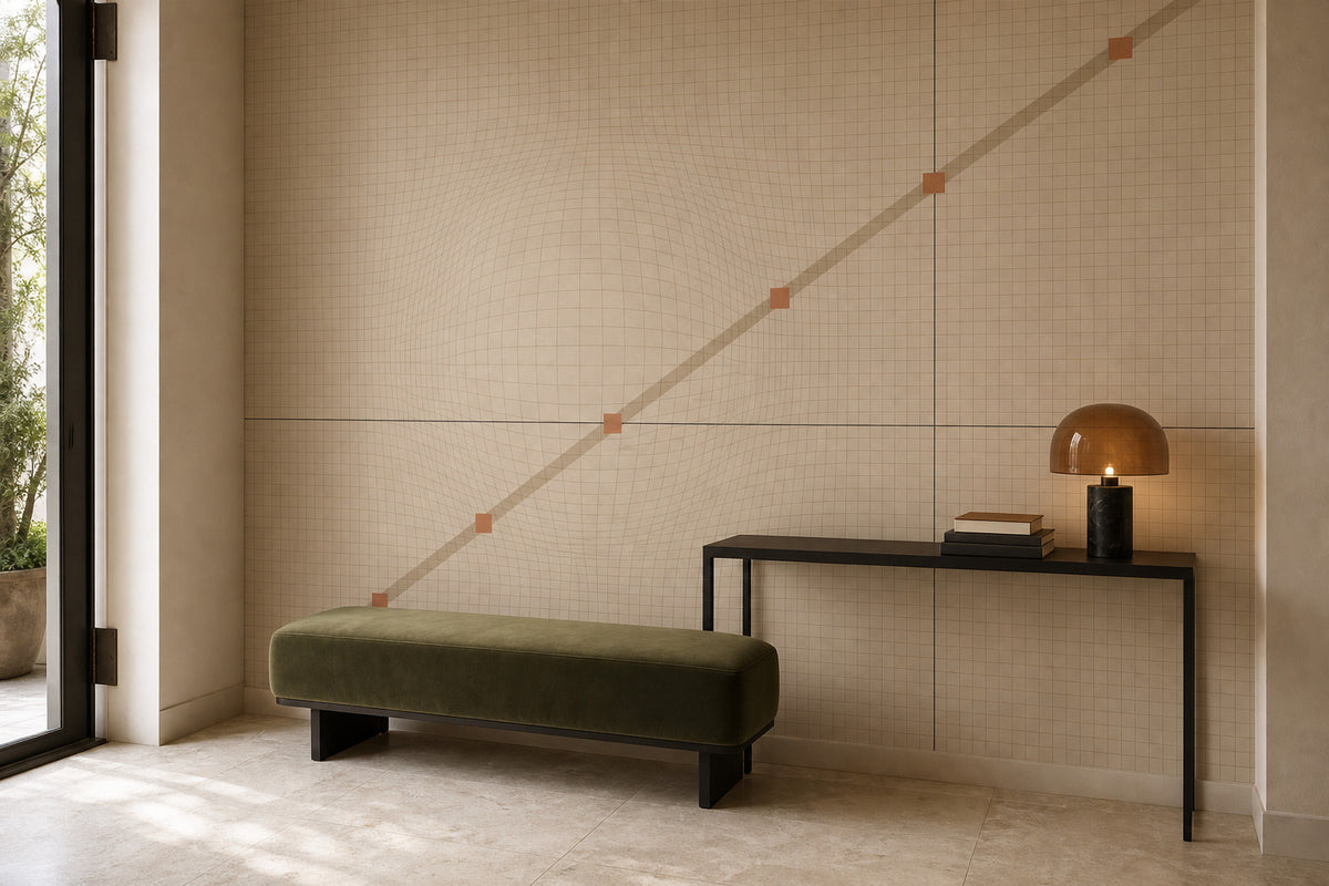 Taupe Grid Micro Wallpaper Mural product view