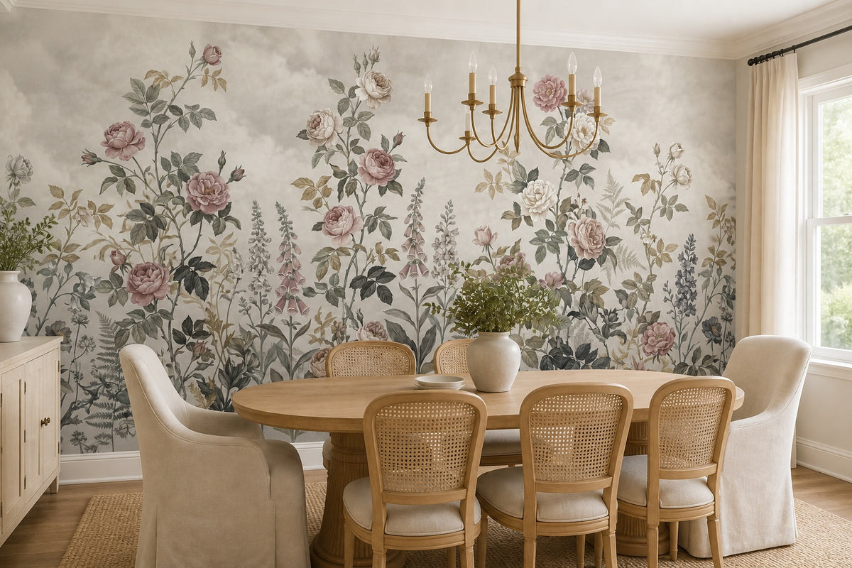 taupe floral vintage jungle wallpaper dining custom stick on non woven vinyl removable