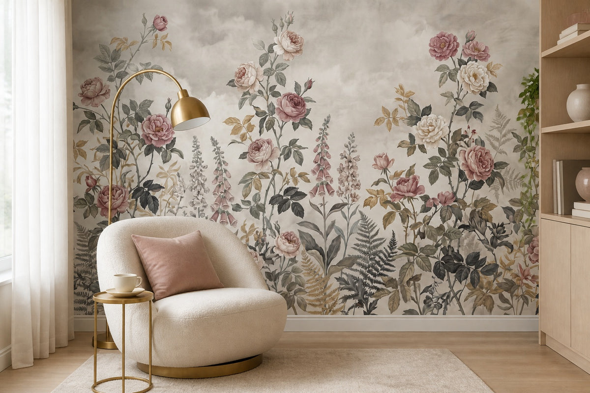 taupe flower vintage jungle wallpaper accent custom stick on non woven vinyl removable