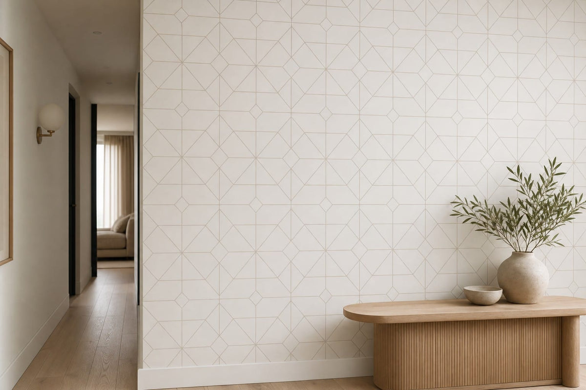 Taupe Grid Micro Wallpaper Mural product view