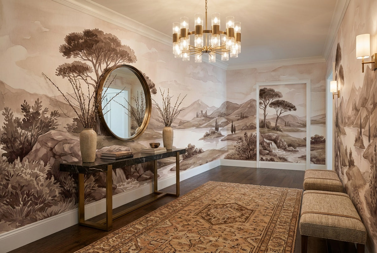 taupe lake landscape wallpaper mural custom stick on hallway removable non woven vinyl