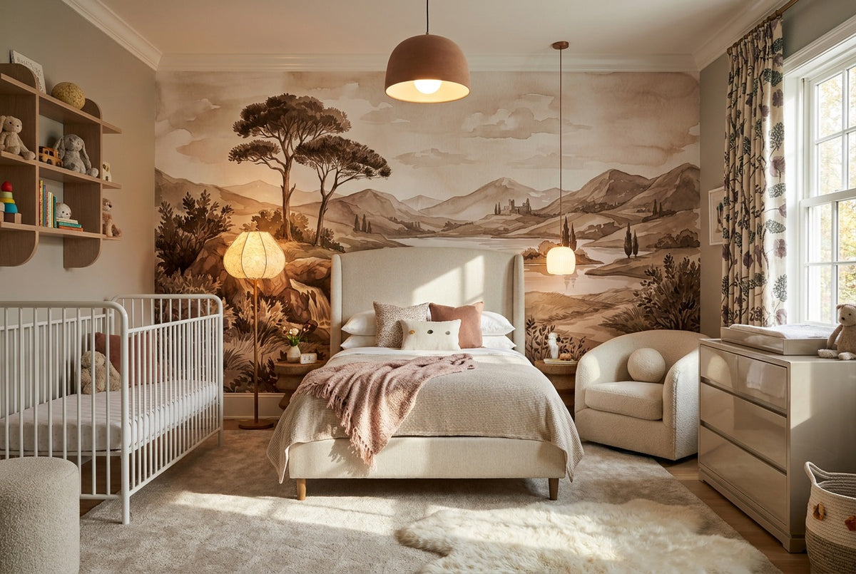 taupe lake landscape wallpaper mural custom stick on nursery removable non woven vinyl