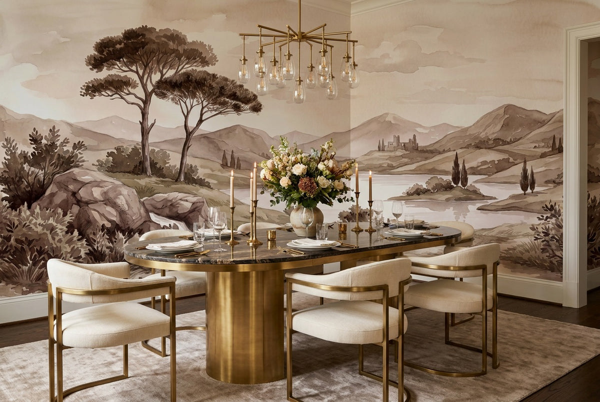taupe lake wallpaper mural custom peel and stick dining room removable non woven vinyl