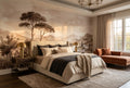 Beige Lakeside Pines and Waterfall Wallpaper Mural