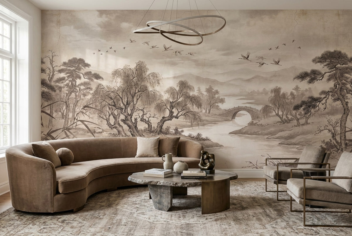 taupe landscape wallpaper mural custom peel and stick lounge removable non woven vinyl