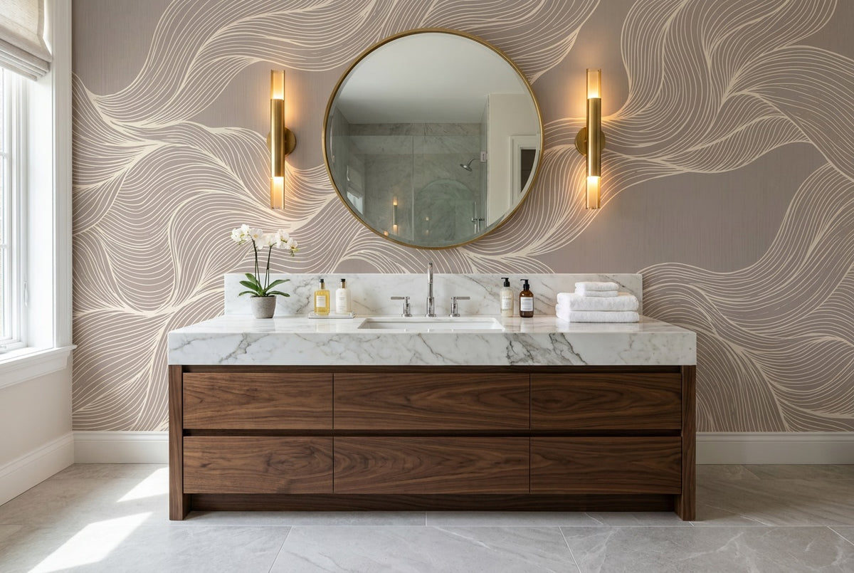 taupe lines bathroom custom self adhesive non woven vinyl removable wallpaper mural