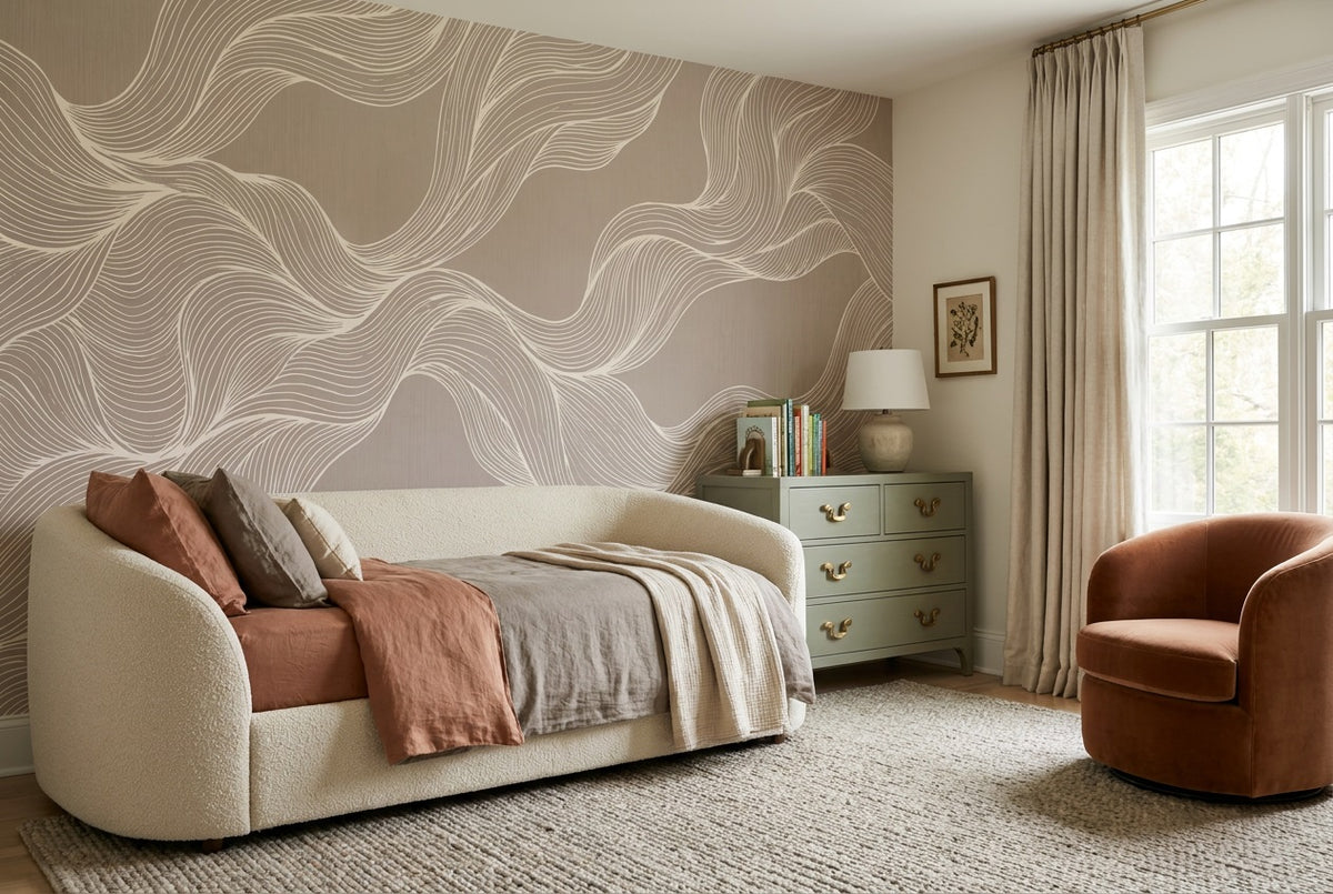 taupe lines kids room custom peel and stick non woven vinyl removable wallpaper mural