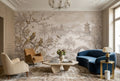 Taupe Birds And Distant Pagoda Wallpaper Mural
