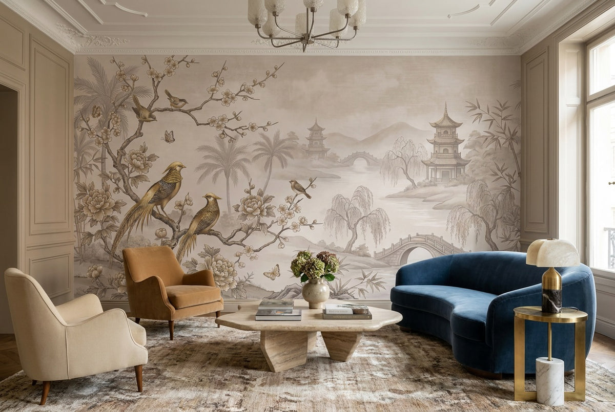 taupe pagoda wallpaper mural custom peel and stick lounge removable non woven vinyl