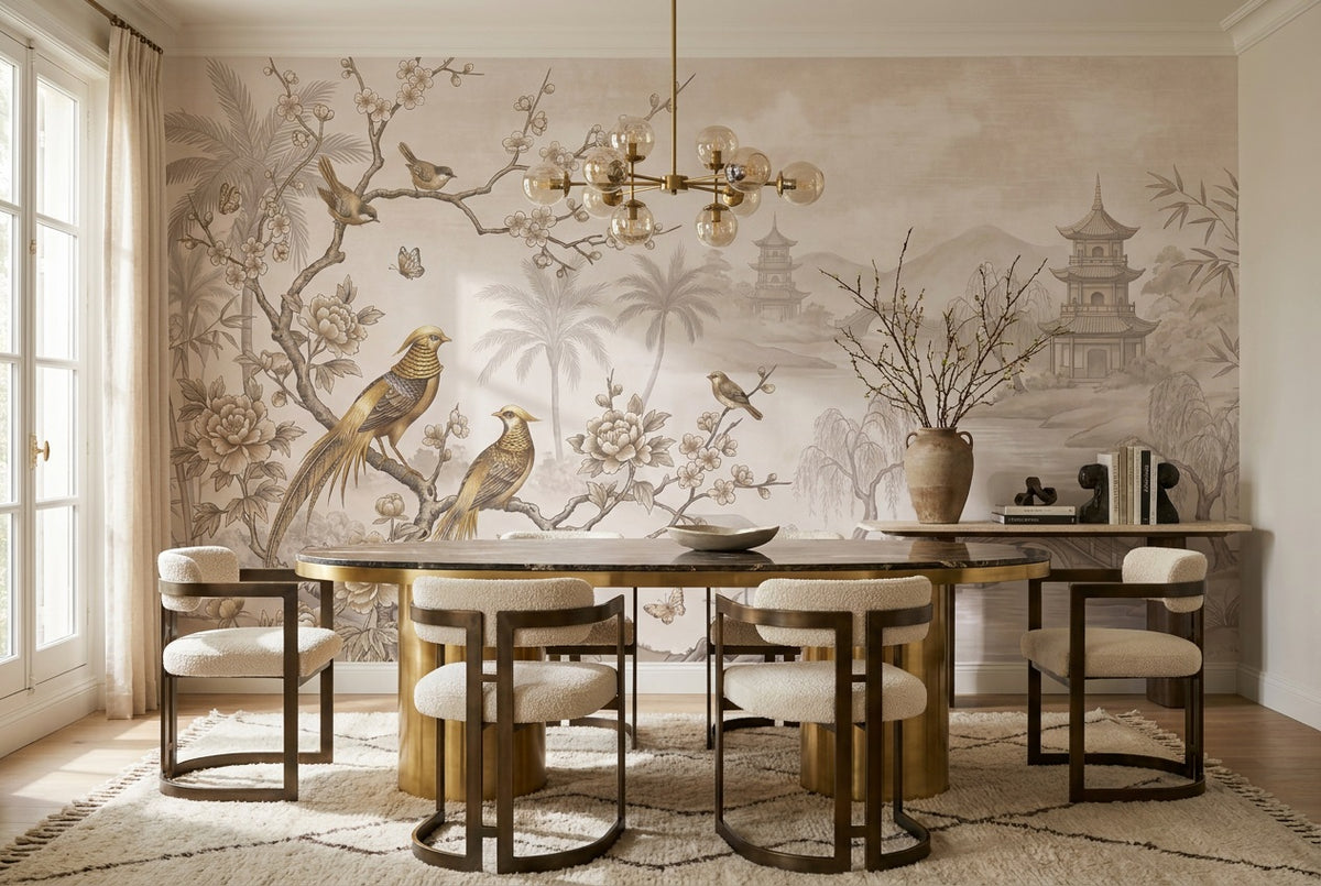 taupe pagoda wallpaper mural custom self adhesive dining removable non woven vinyl