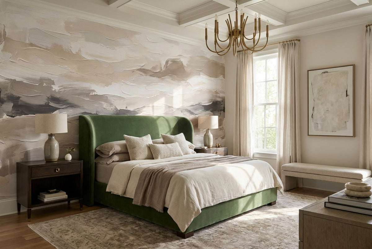 taupe painted waves bedroom custom stick on non woven vinyl removable wallpaper mural