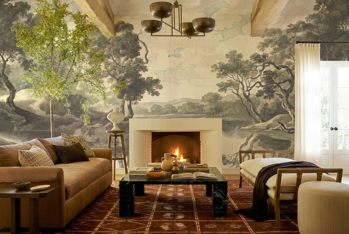 taupe pastoral trees wallpaper mural custom stick on lounge removable non woven vinyl