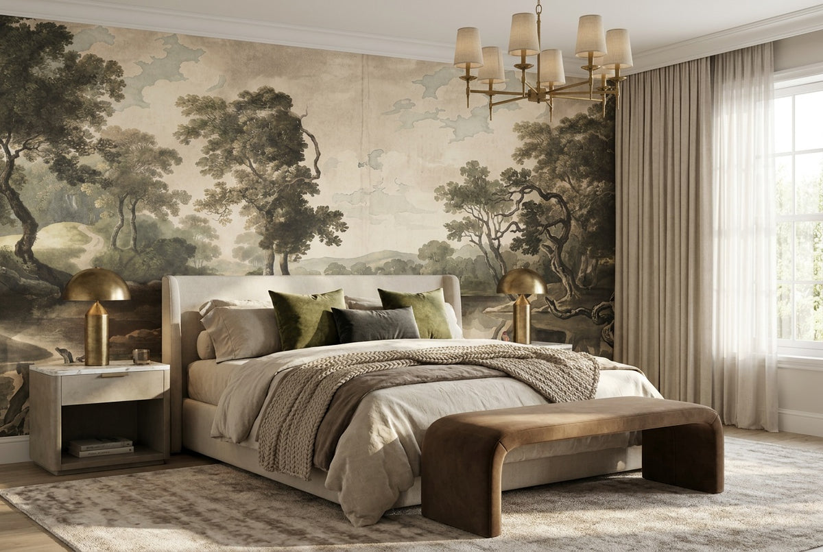 taupe trees wallpaper mural custom peel and stick bedroom removable non woven vinyl