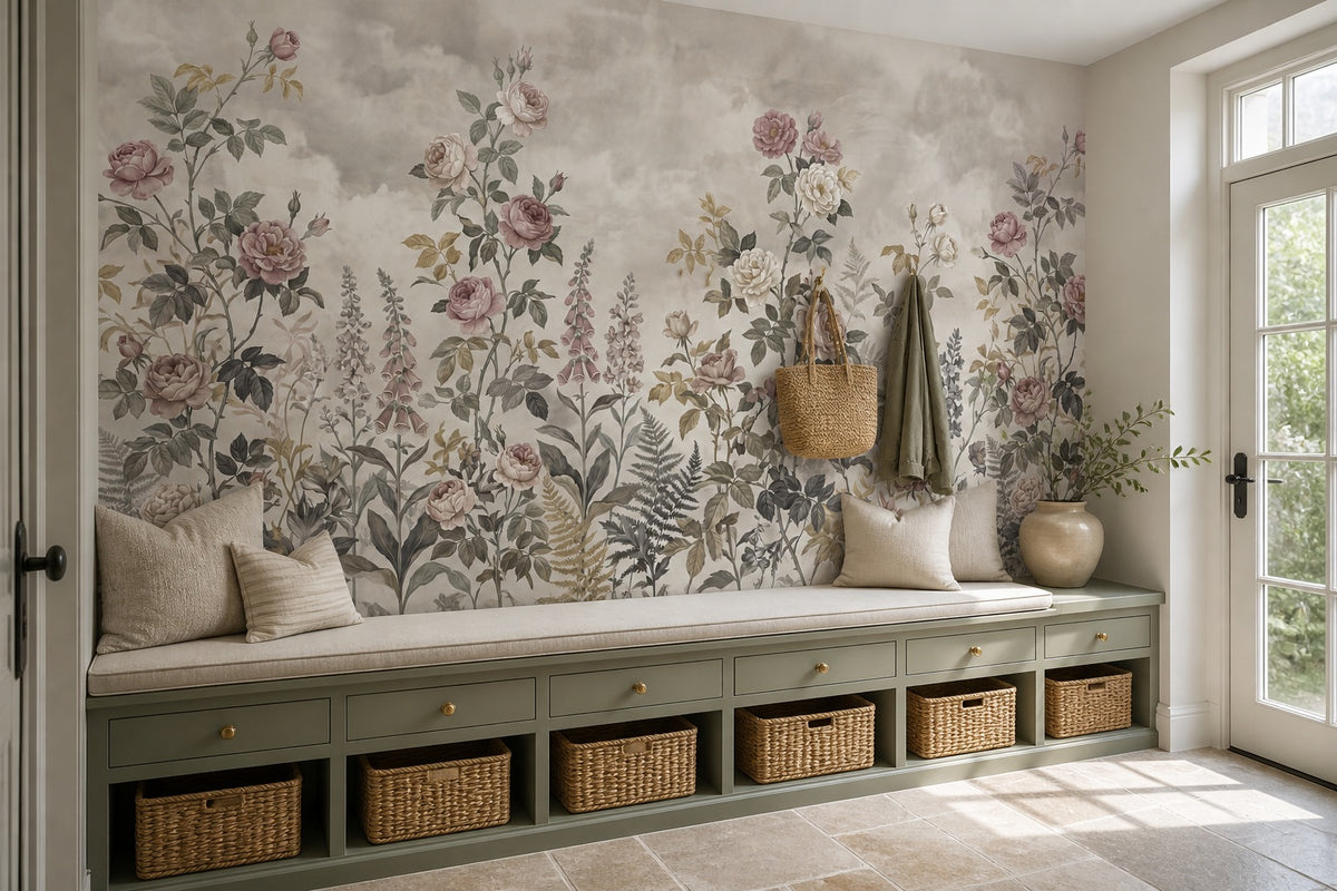 taupe vintage jungle wallpaper mudroom custom self adhesive non woven vinyl removable