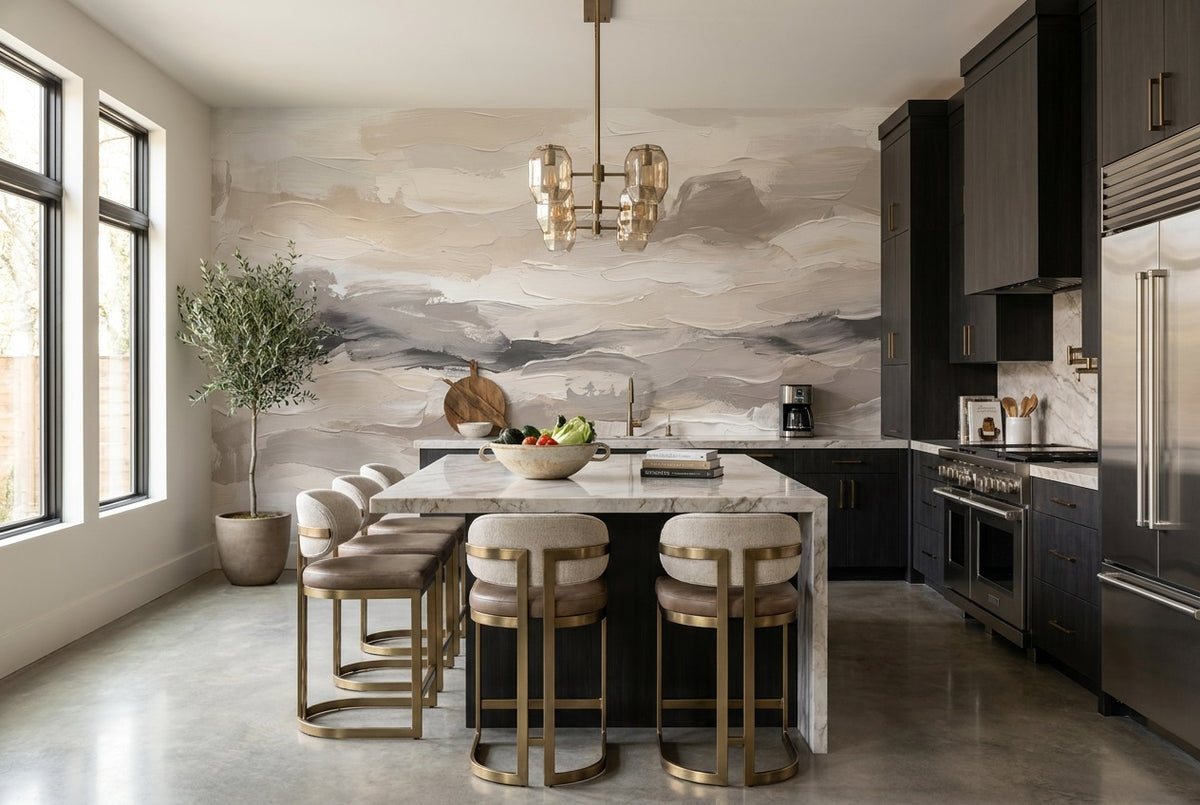 taupe waves kitchen custom peel and stick non woven vinyl removable wallpaper mural
