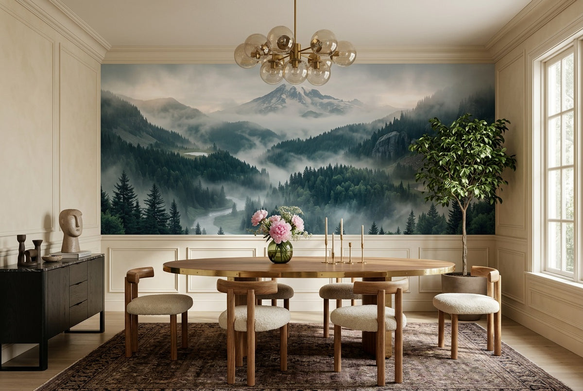 teal alpine forest dining custom stick on non woven vinyl removable wallpaper mural