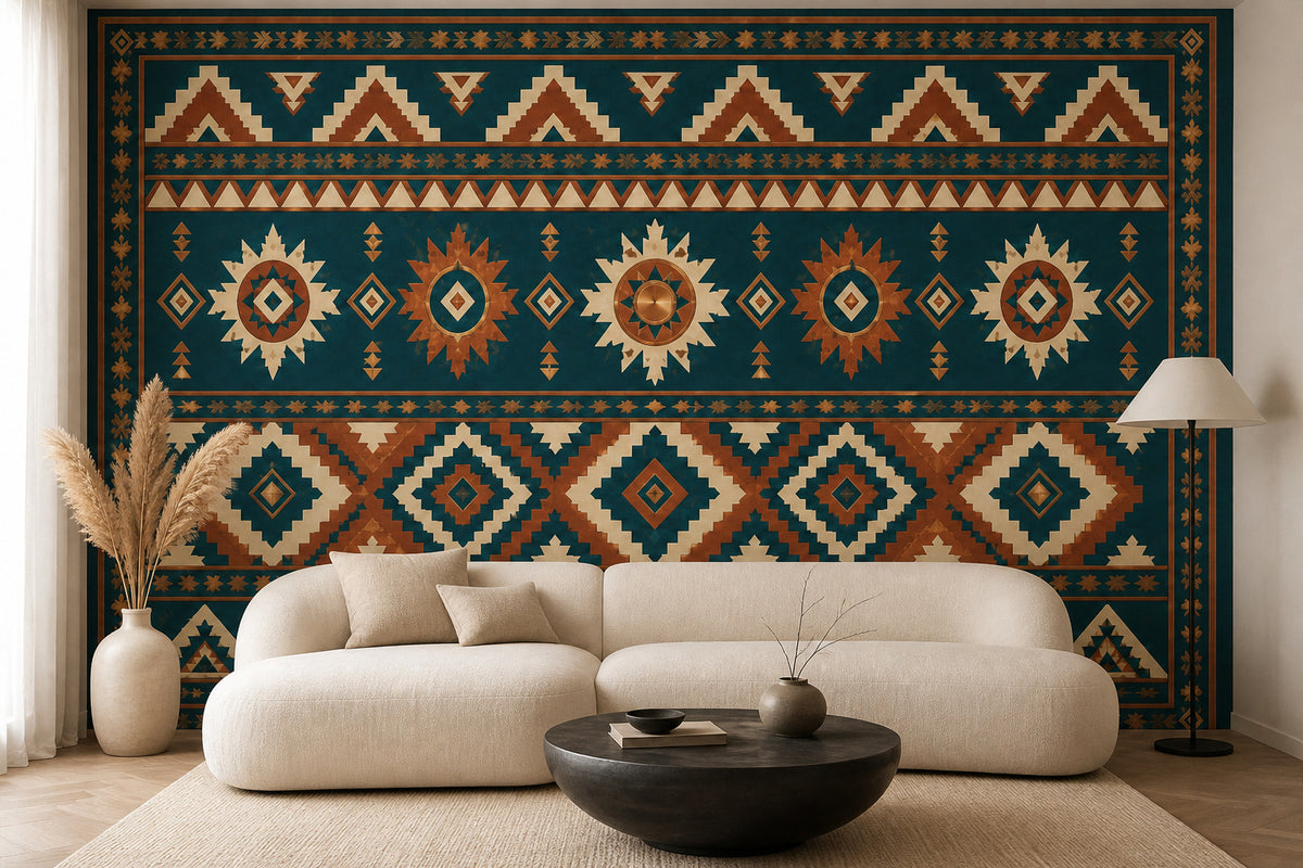 Teal Aztec Wallpaper Mural product view