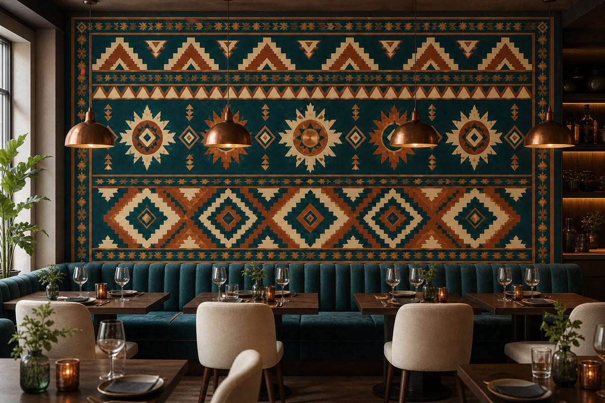 Teal Aztec Wallpaper Mural product view