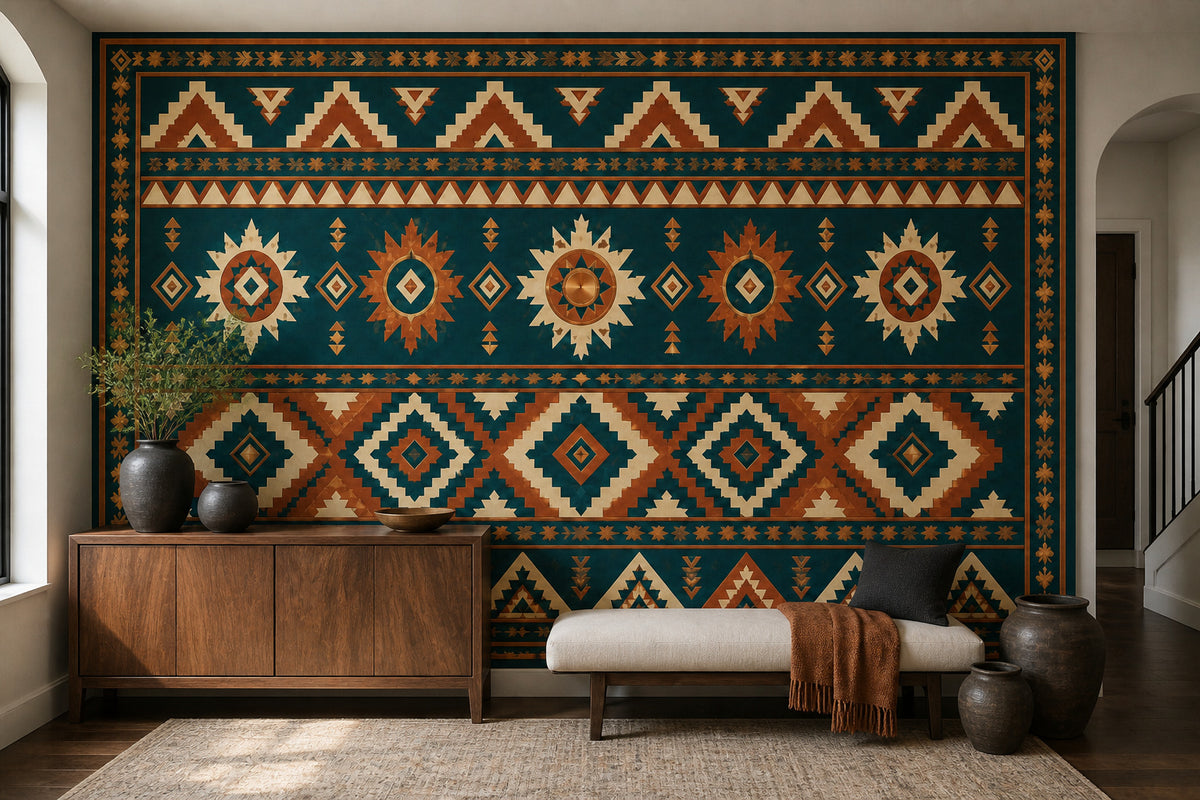 Teal Aztec Wallpaper Mural product view