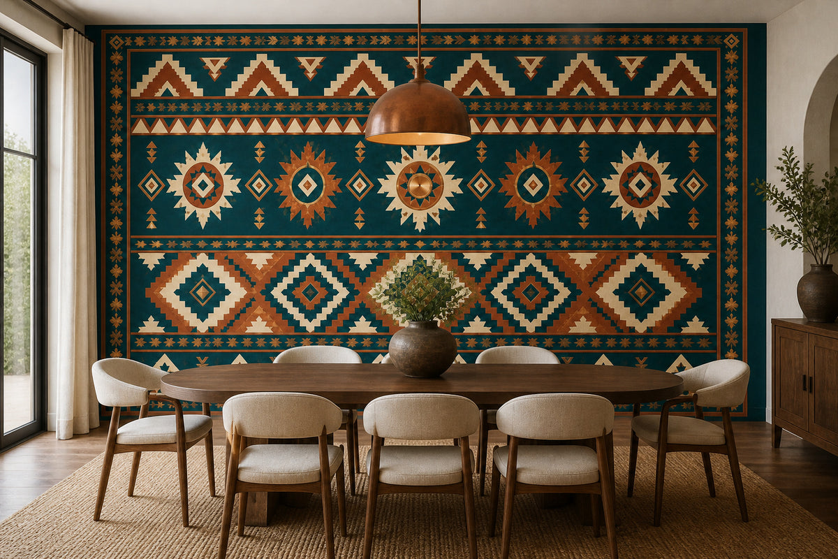 Teal Aztec Wallpaper Mural product view