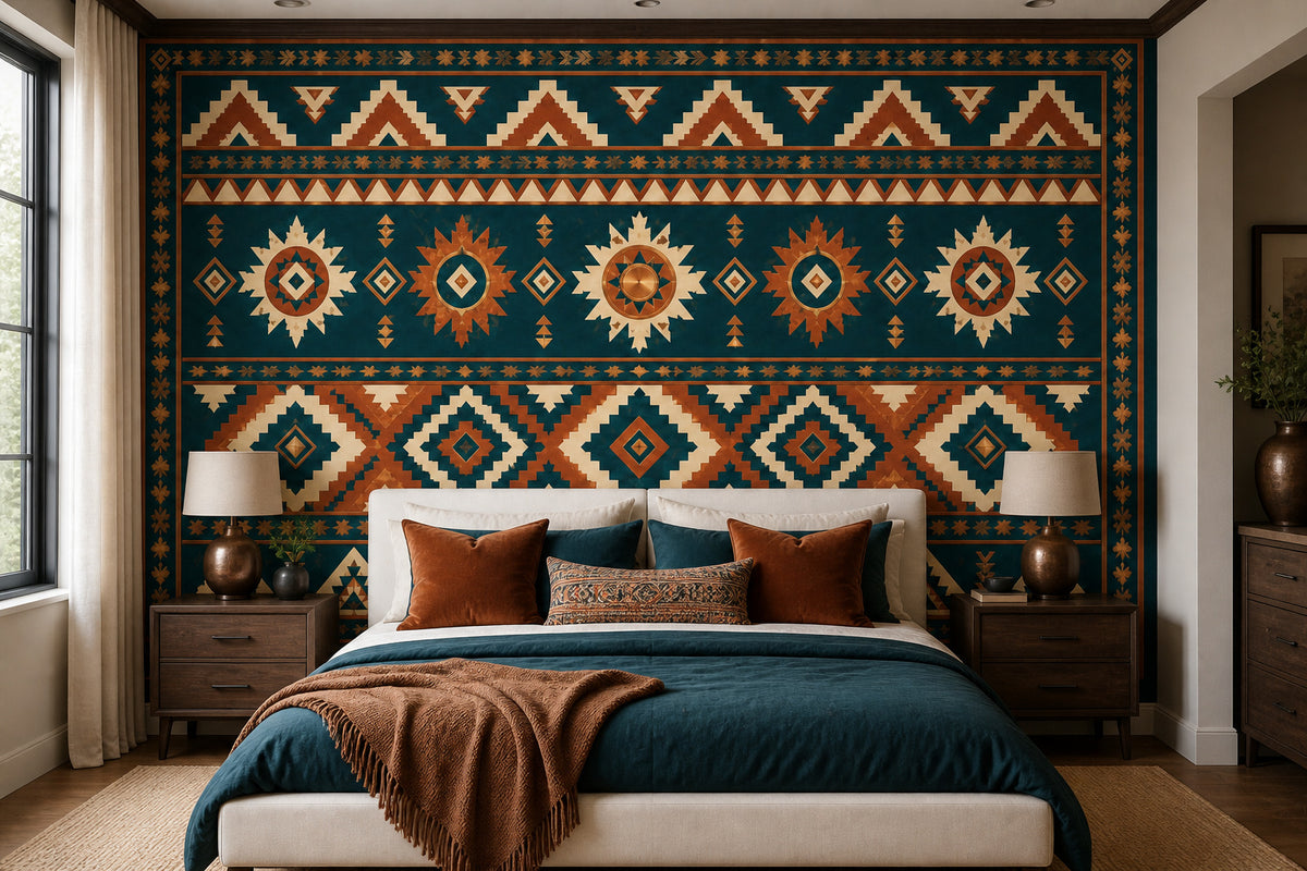 Teal Aztec Wallpaper Mural product view