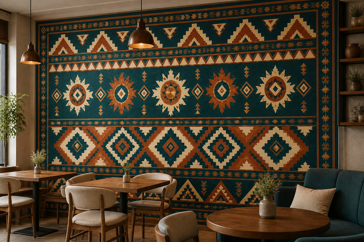 Teal Aztec Wallpaper Mural product view