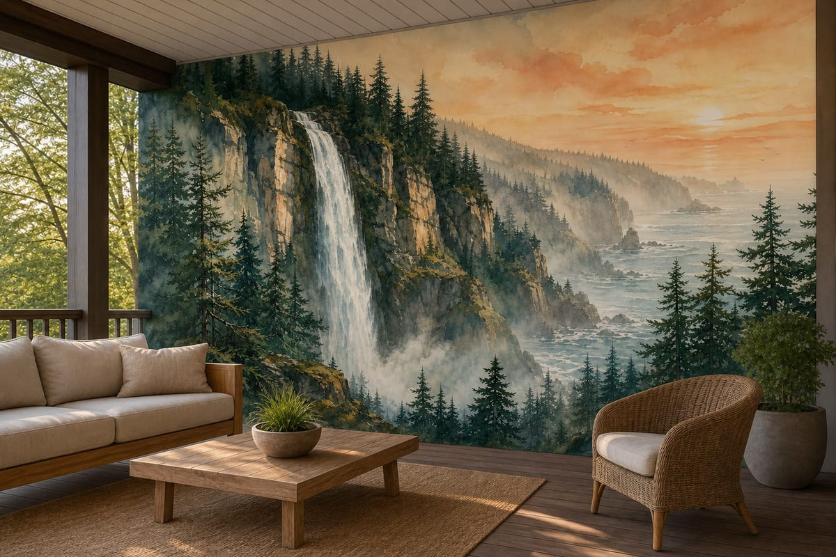 Teal Cascade Wallpaper Mural product view