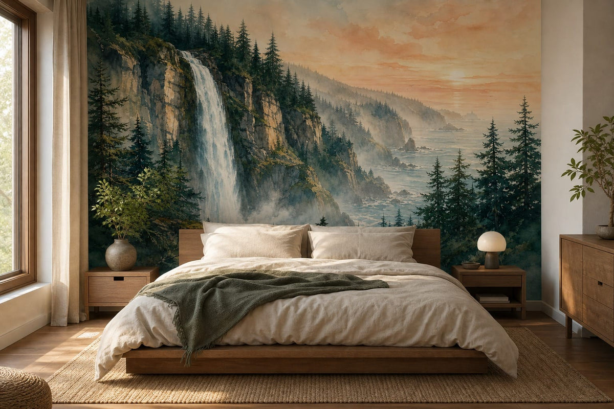 Teal Cascade Wallpaper Mural product view