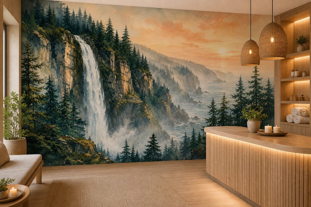 Teal Cascade Wallpaper Mural product view